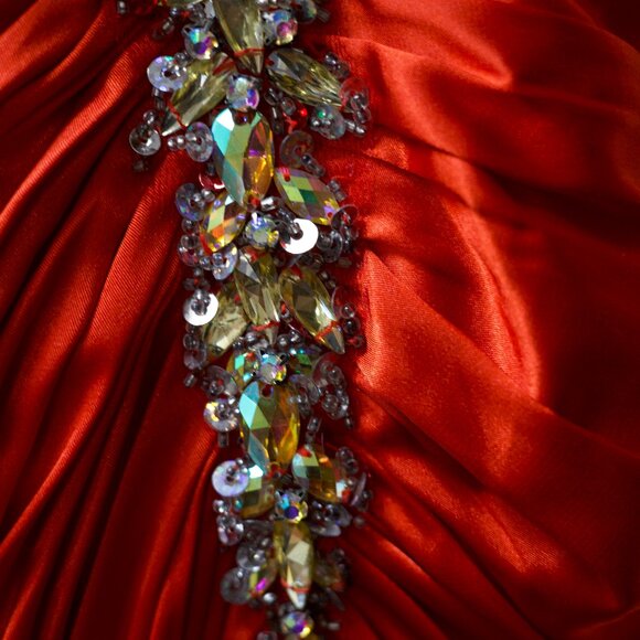 Tiffany Designs - Red / Scarlet Dress with Jewels - Size 6 - Picture 5 of 7